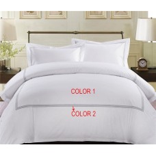 100% Egyptian Cotton 3PCs Duvet Set with 3 Lines Embroidery Solid [Signature Collection]