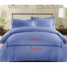 100% Egyptian Cotton 3PCs Duvet Set with 3 Lines Embroidery Solid [Supreme Collection]