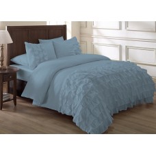 100% Egyptian Cotton 3PCs Water fall  Half Ruffled Duvet Set Solid [Supreme Collection]