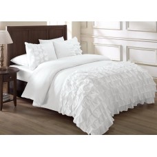 100% Egyptian Cotton 3PCs Water fall Half Ruffled Duvet Set Solid [Signature Collection]