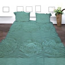 100% Egyptian Cotton 3PCs Flower Ruffled Duvet Set Solid [Supreme Collection]