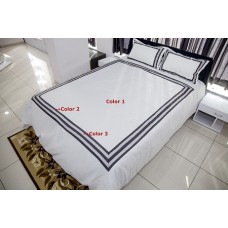 100% Egyptian Cotton Designer Three Line Square 3PCs Contrasting Ribbon Aplique Duvet Set Solid [Signature Collection]