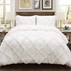 100% Egyptian Cotton 3PCs  Diamond  Ruffled Duvet Set Solid [Supreme Collection] 