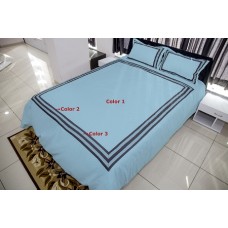 100% Egyptian Cotton Designer Three Line Square 3PCs Contrasting Ribbon Aplique Duvet Set Solid [Supreme Collection]