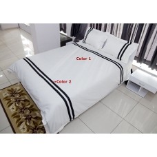 100% Egyptian Cotton Designer 2 Line Contrasting Ribbon Aplique 3PCs Duvet Set Solid [Signature Collection]