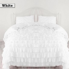 100% Egyptian Cotton 3PCs Ruffled Duvet Set Solid [Signature Collection]